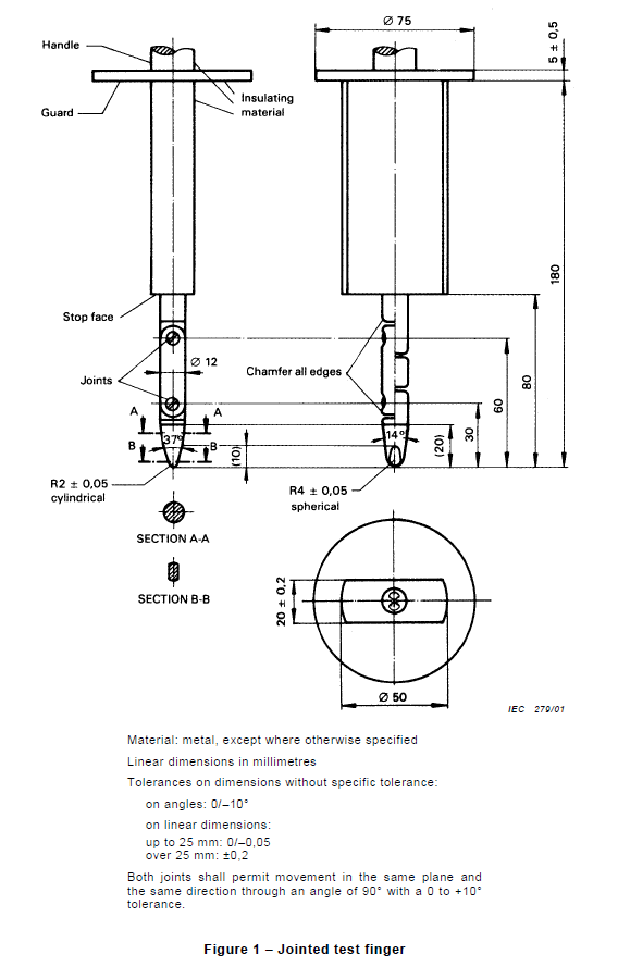 Van de het Watertoegang van 37° IP2X van de de Beschermingstest van de het Materiaalvinger de Sonde B 1